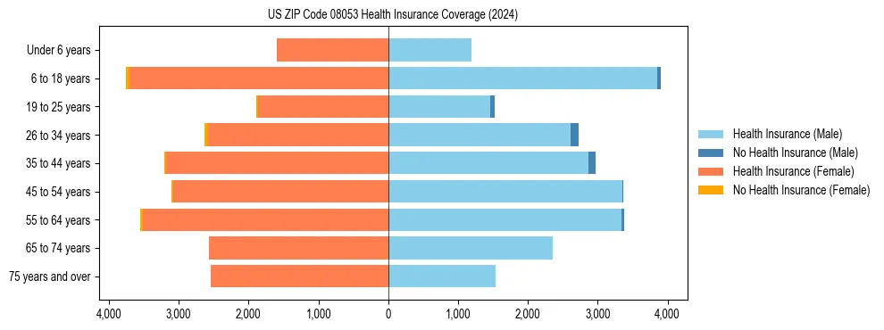 Health insurance pyramid for US ZIP Code 08053