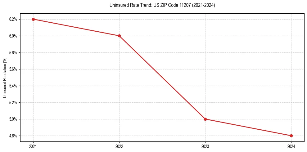 Uninsured trend chart for US ZIP Code 11207