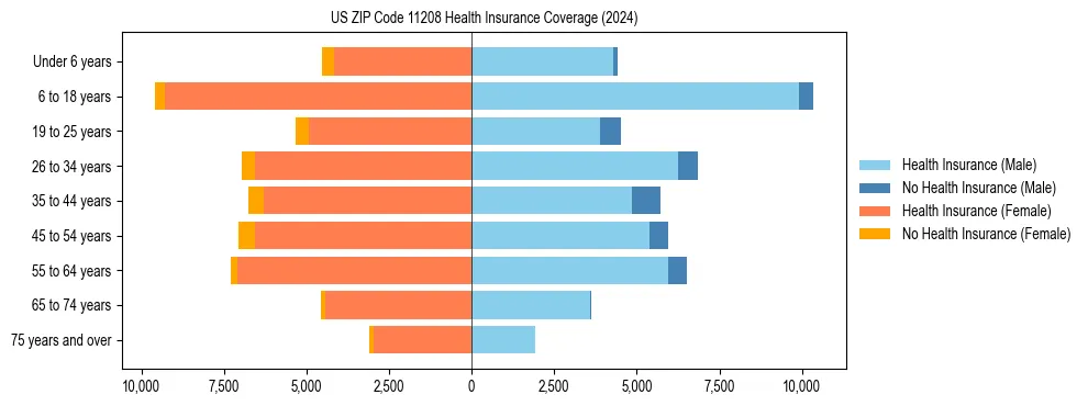 Health insurance pyramid for US ZIP Code 11208