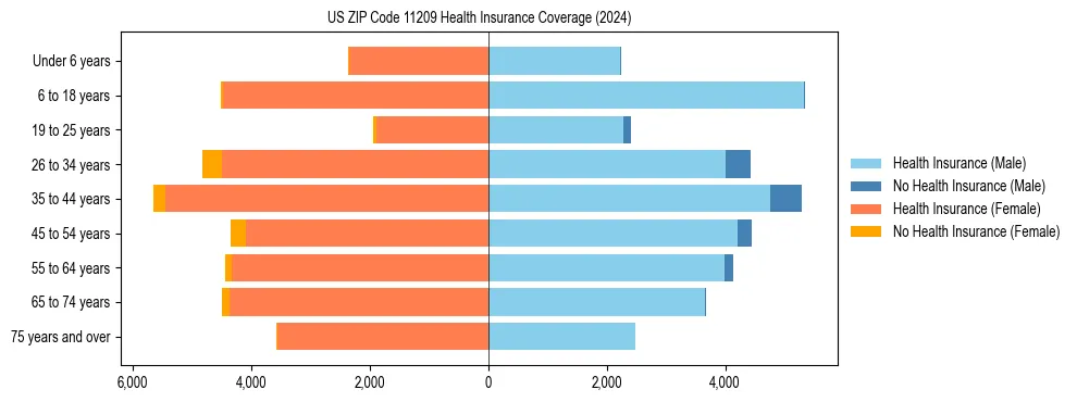 Health insurance pyramid for US ZIP Code 11209