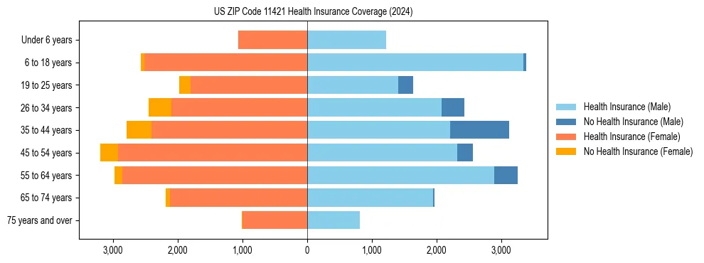 Health insurance pyramid for US ZIP Code 11421