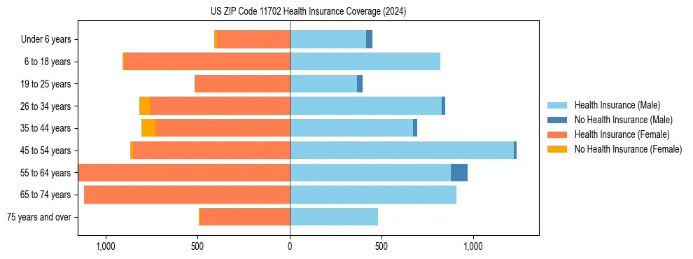 Health insurance pyramid for US ZIP Code 11702