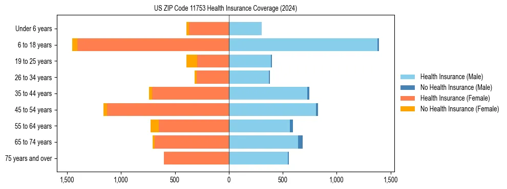 Health insurance pyramid for US ZIP Code 11753