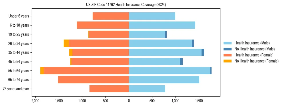 Health insurance pyramid for US ZIP Code 11762