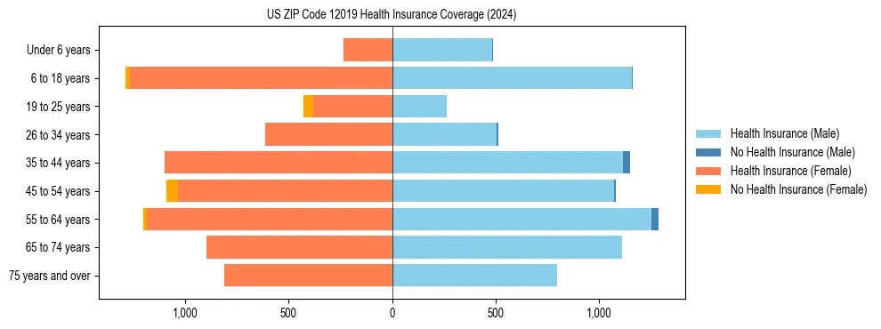 Health insurance pyramid for US ZIP Code 12019