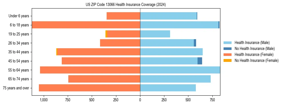 Health insurance pyramid for US ZIP Code 13066