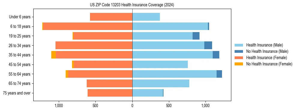 Health insurance pyramid for US ZIP Code 13203