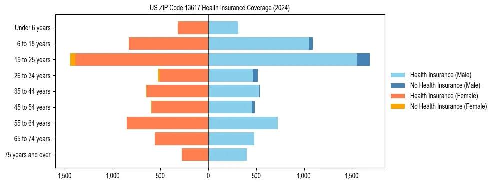 Health insurance pyramid for US ZIP Code 13617