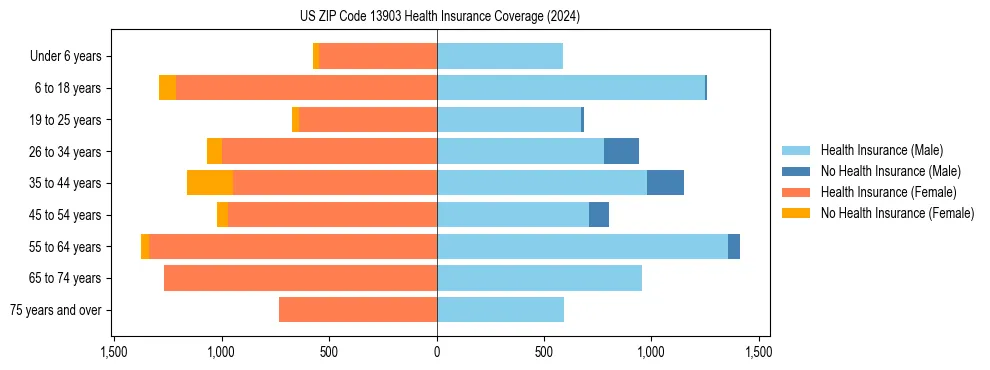 Health insurance pyramid for US ZIP Code 13903