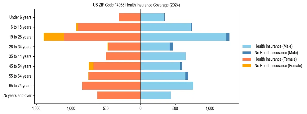 Health insurance pyramid for US ZIP Code 14063