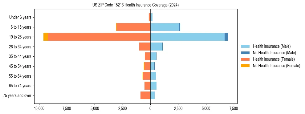 Health insurance pyramid for US ZIP Code 15213