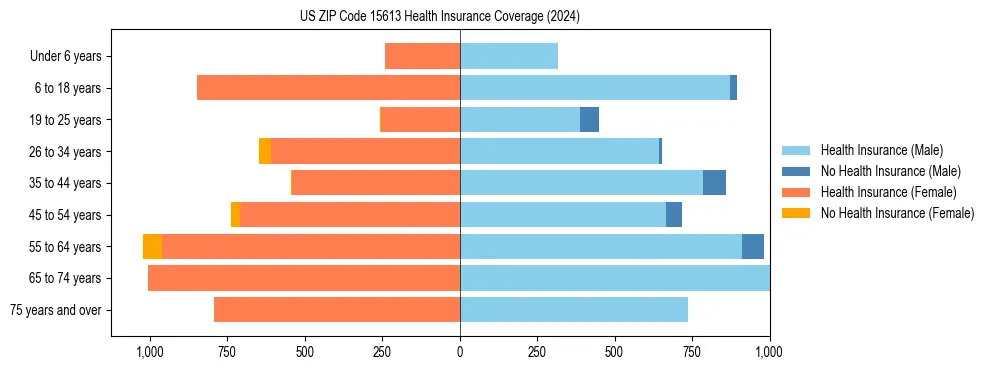 Health insurance pyramid for US ZIP Code 15613