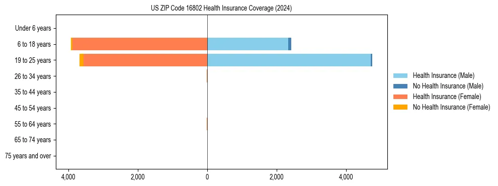 Health insurance pyramid for US ZIP Code 16802