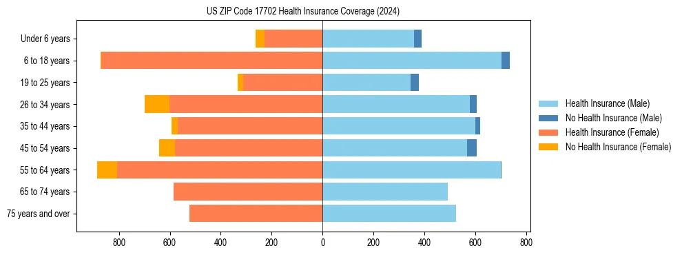 Health insurance pyramid for US ZIP Code 17702