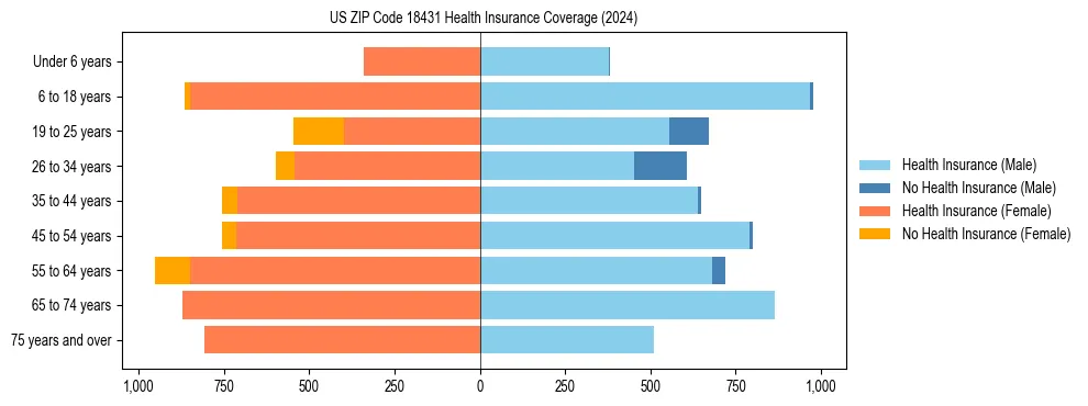 Health insurance pyramid for US ZIP Code 18431