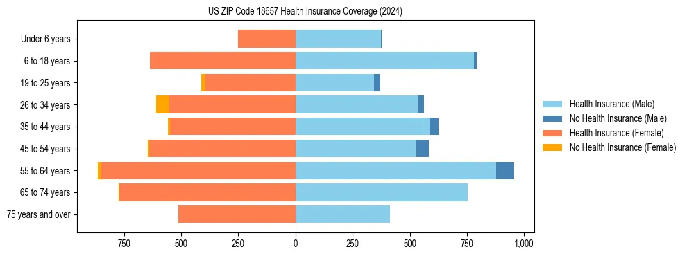 Health insurance pyramid for US ZIP Code 18657