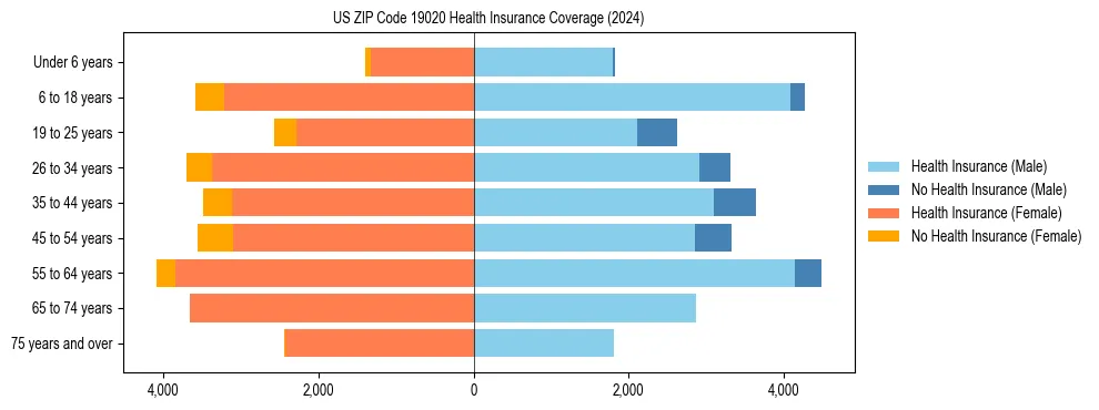 Health insurance pyramid for US ZIP Code 19020