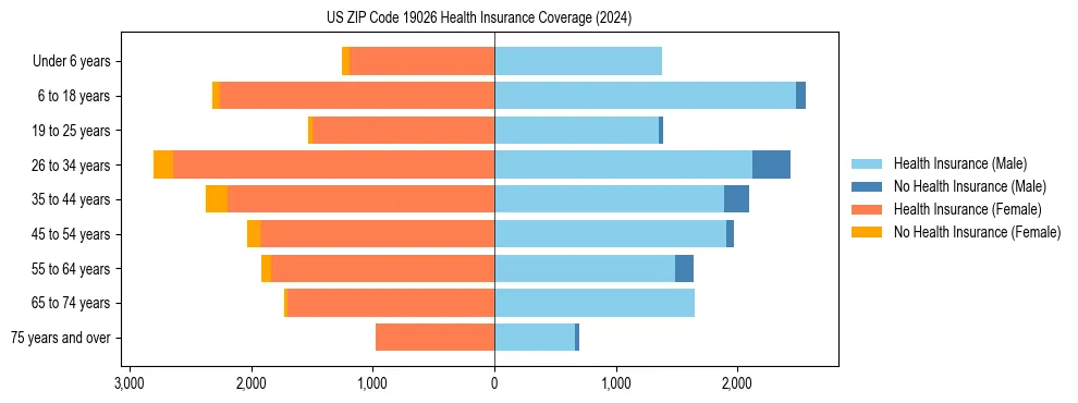 Health insurance pyramid for US ZIP Code 19026