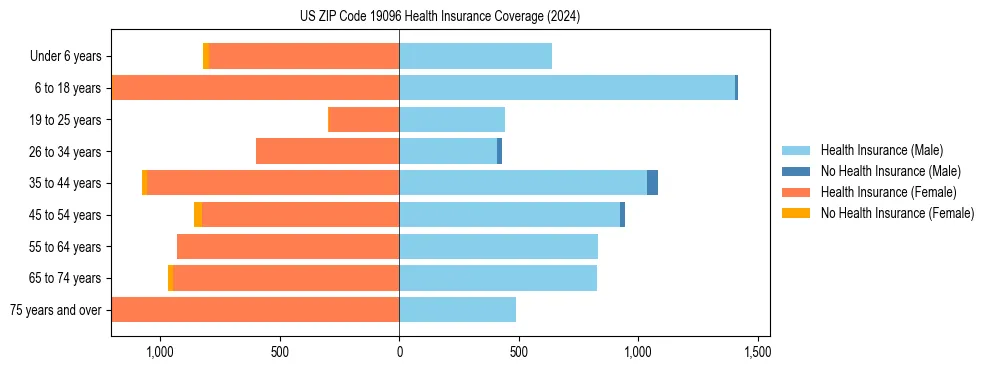 Health insurance pyramid for US ZIP Code 19096