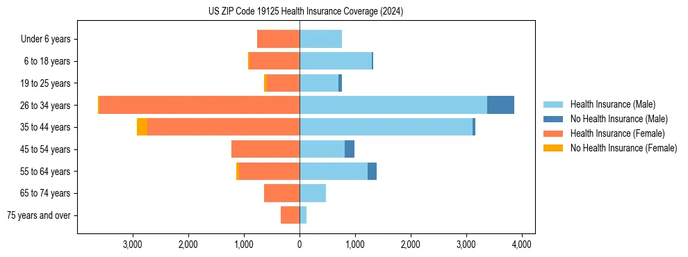 Health insurance pyramid for US ZIP Code 19125