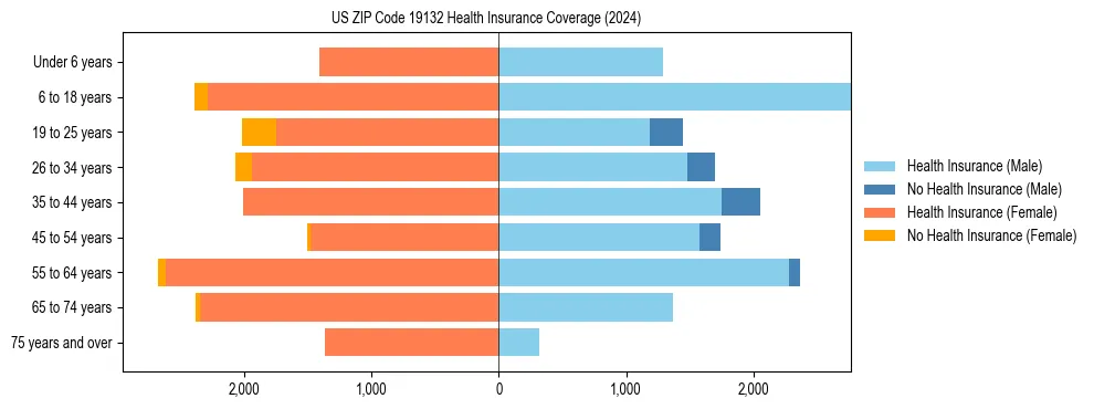 Health insurance pyramid for US ZIP Code 19132