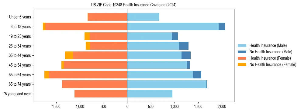 Health insurance pyramid for US ZIP Code 19348