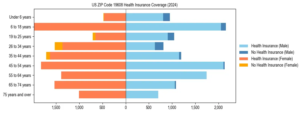 Health insurance pyramid for US ZIP Code 19608