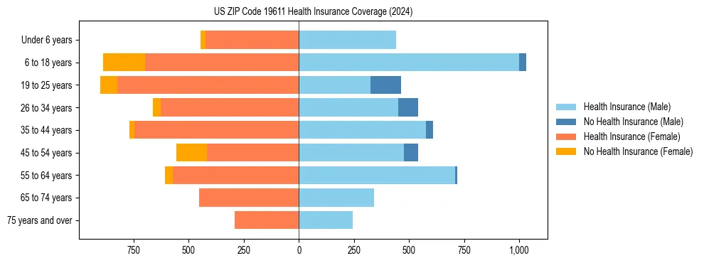 Health insurance pyramid for US ZIP Code 19611