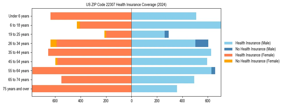 Health insurance pyramid for US ZIP Code 22307