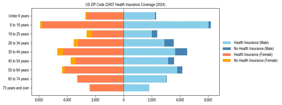 Health insurance pyramid for US ZIP Code 22407