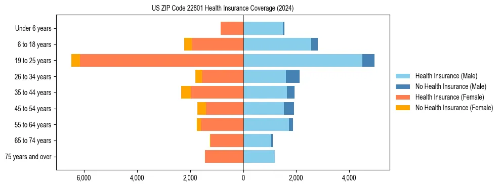 Health insurance pyramid for US ZIP Code 22801