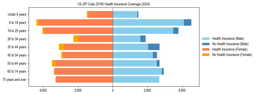 Health insurance pyramid for US ZIP Code 23185