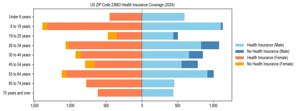 Health insurance pyramid for US ZIP Code 23663