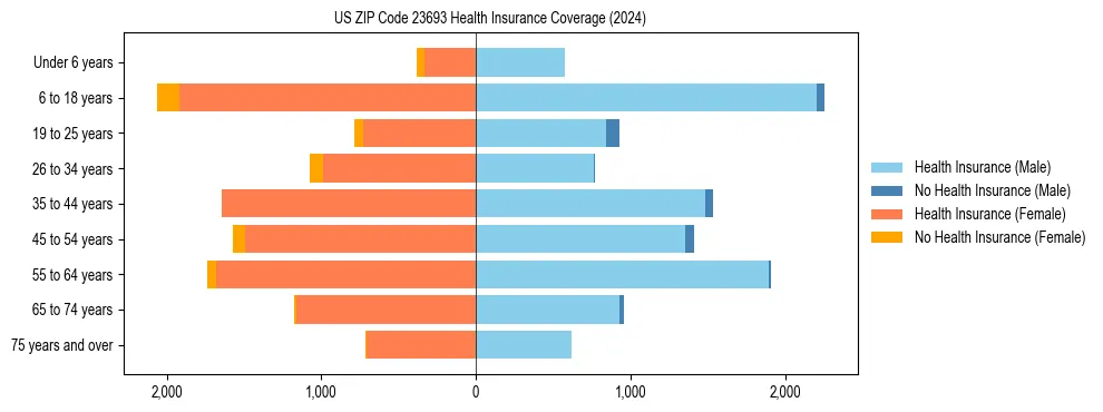 Health insurance pyramid for US ZIP Code 23693