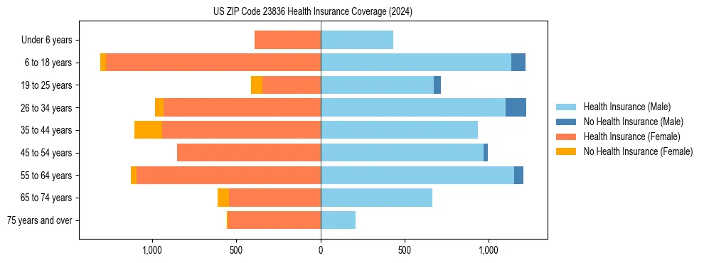 Health insurance pyramid for US ZIP Code 23836