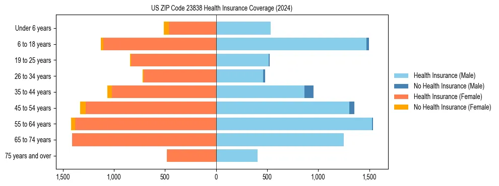 Health insurance pyramid for US ZIP Code 23838