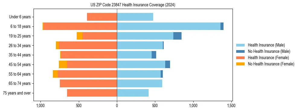 Health insurance pyramid for US ZIP Code 23847