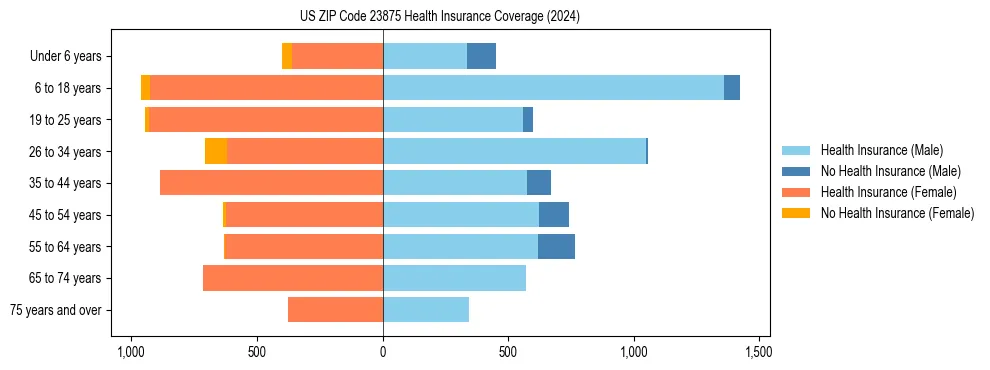 Health insurance pyramid for US ZIP Code 23875