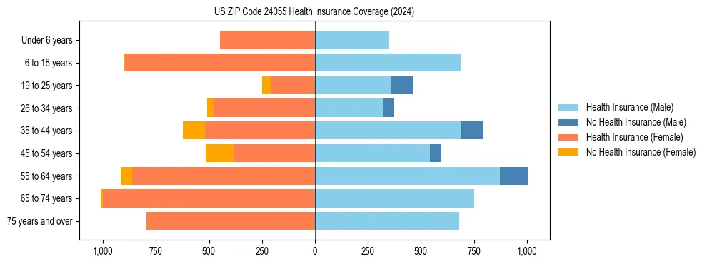 Health insurance pyramid for US ZIP Code 24055