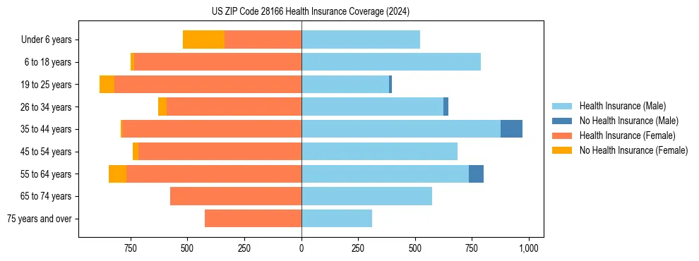Health insurance pyramid for US ZIP Code 28166