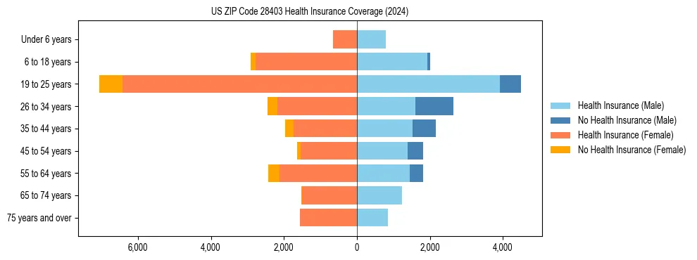 Health insurance pyramid for US ZIP Code 28403