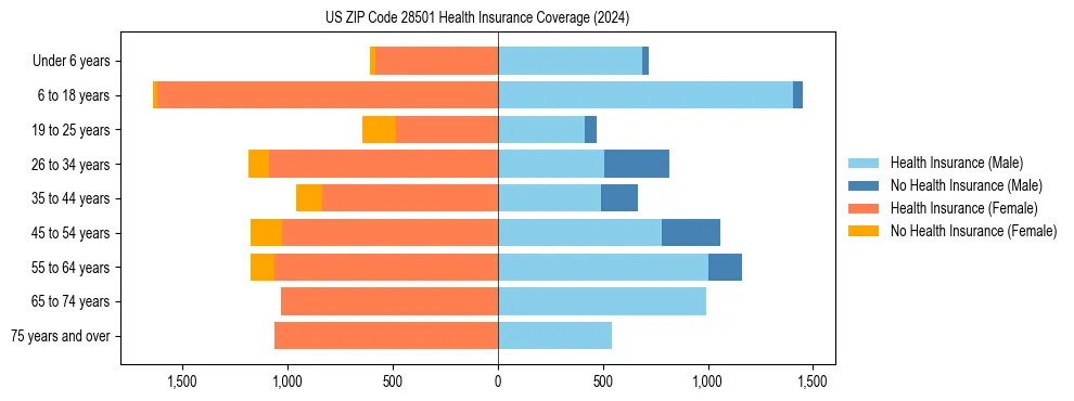 Health insurance pyramid for US ZIP Code 28501