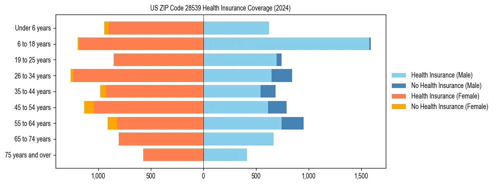 Health insurance pyramid for US ZIP Code 28539