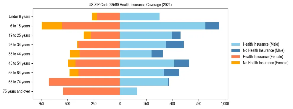 Health insurance pyramid for US ZIP Code 28580