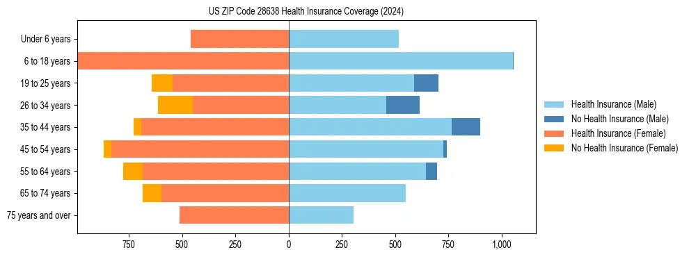 Health insurance pyramid for US ZIP Code 28638