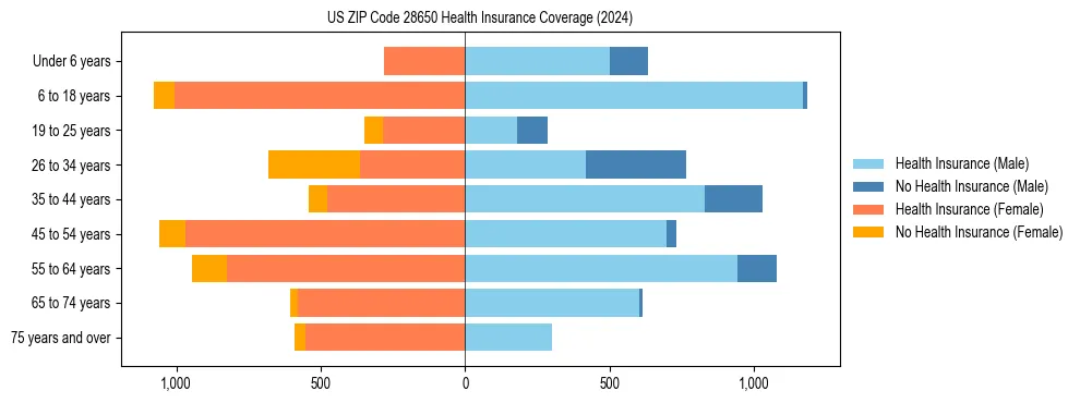 Health insurance pyramid for US ZIP Code 28650