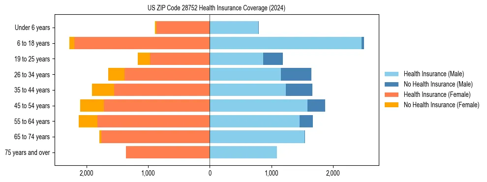 Health insurance pyramid for US ZIP Code 28752