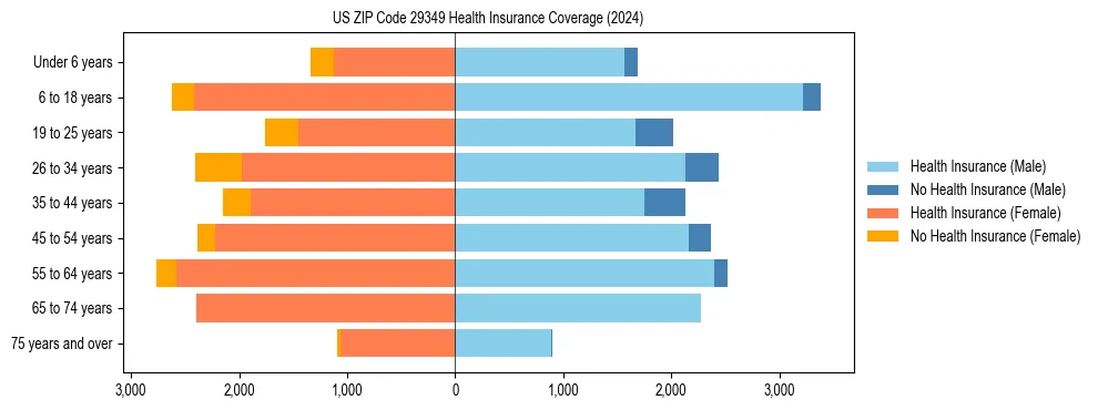 Health insurance pyramid for US ZIP Code 29349
