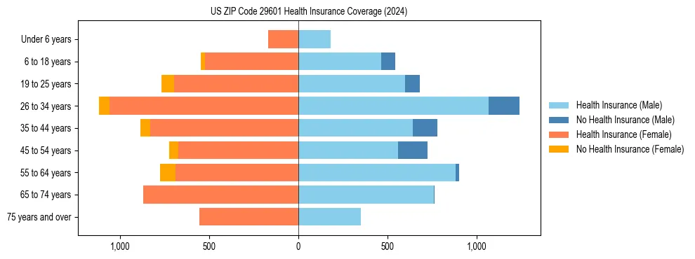 Health insurance pyramid for US ZIP Code 29601