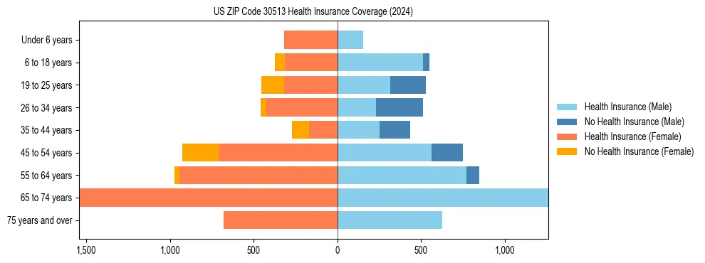 Health insurance pyramid for US ZIP Code 30513